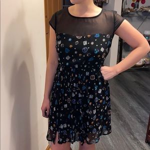 Gemstone print black midi dress 14 inches at waist